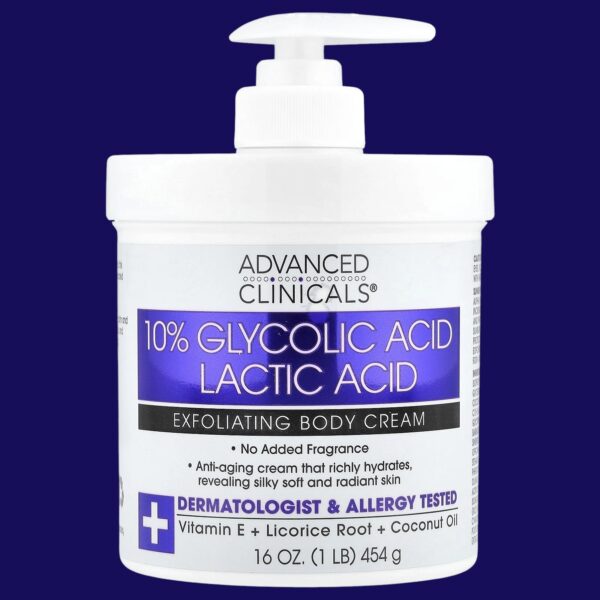 Advanced Clinicals Exfoliating Body Cream Set with 10% Glycolic & Lactic Acid + Vitamin C Brightening Cream | Hydrating & Skin-Renewing Body Moisturizers for Radiant Skin - 454g