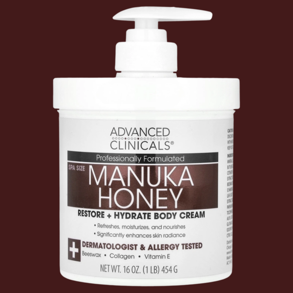 Advanced Clinicals Manuka Honey Body Cream with Collagen, Beeswax & Chamomile – Deep Moisture for Dry, Sensitive Skin 454ml