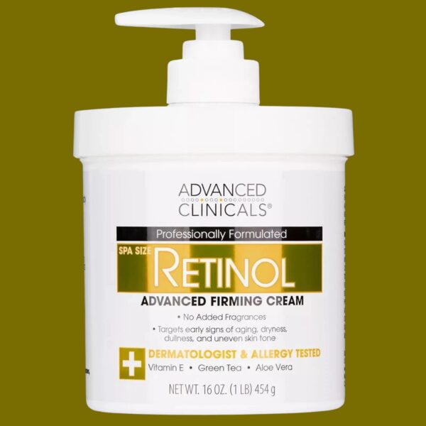 Advanced Clinicals Retinol Body Cream with Vitamin E, Green Tea & Aloe Vera | Firming & Hydrating Moisturizer for Crepey Skin & Fine Lines | 454ml